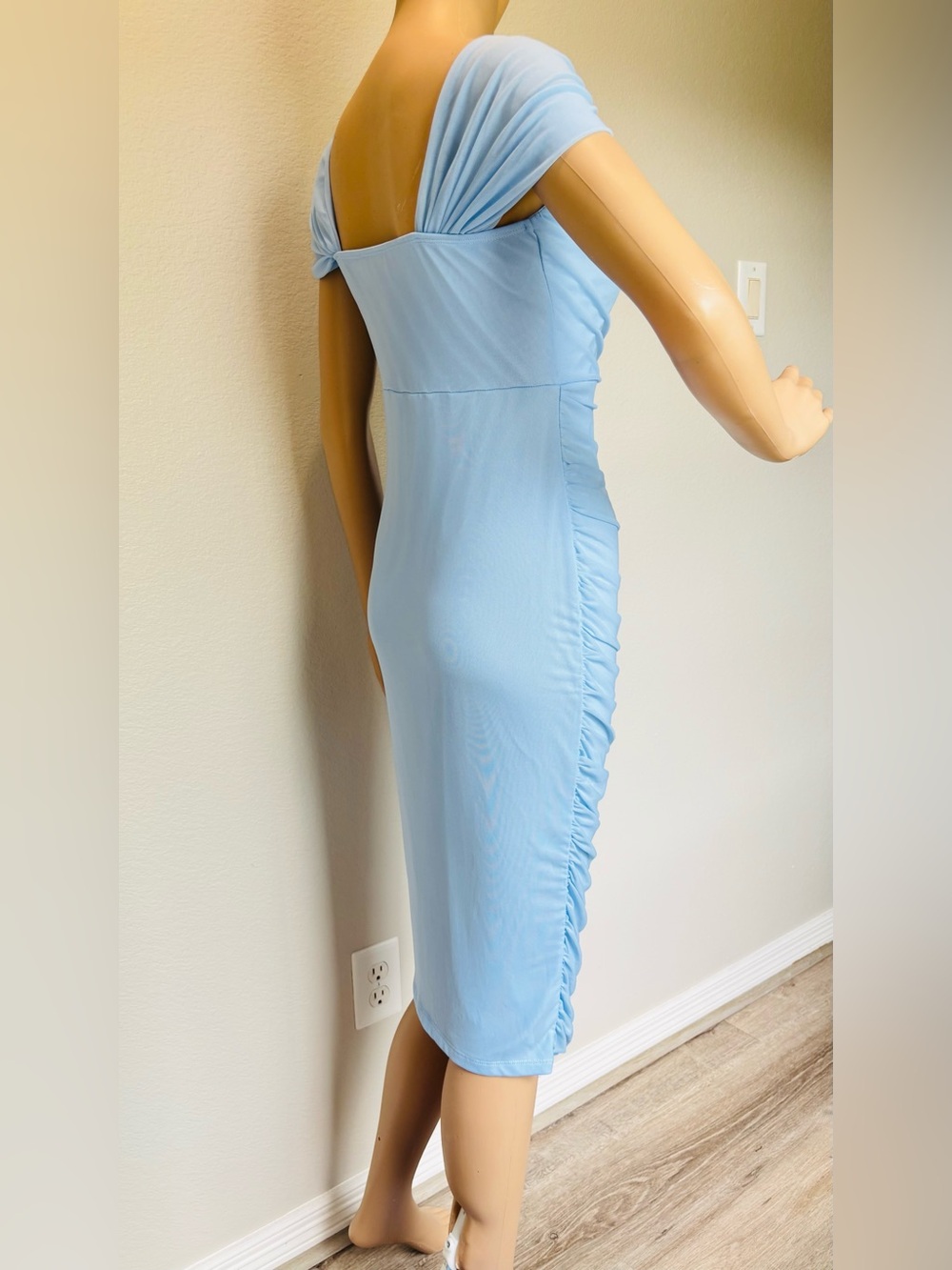 SHEIN Light Blue Ruched Midi Dress Elegant size Large NWOT - Picture 5 of 12